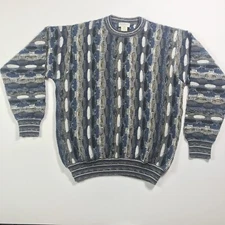 Vintage Norm Thompson Pullover Sweater XL Multicolor Blue 3D Knit Textured Cosby