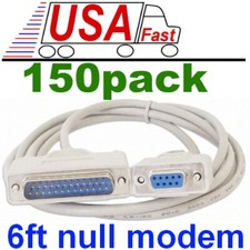 Lot150x 6ft DB9 FEMALE DB25 pin MALE Serial Null Modem Data Cable,Nul wired Cord