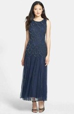 Pisarro Nights Beaded Mesh Gown Sz 8 Navy