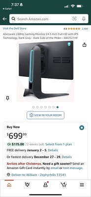 Alienware 25'' IPS LED Monitor - Dark Side of the Moon (AW2521HF)