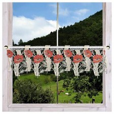 Feenhaus-Scheibengardine Mohnblumen Echte Plauener Spitze moderne Spitzengardine