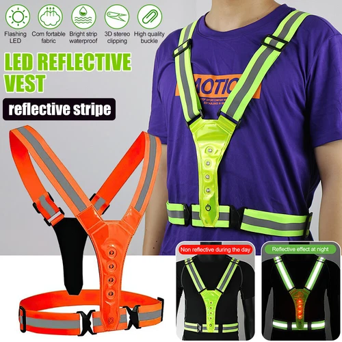 LED reflective Vest Hi vis Running Cycling Walking Horse Riding USB Rechargeable