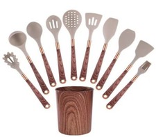 KITCHEN UTENSIL SET 10 PCS, HEAT RESISTANT, NON STICK, SILICONE & WOOD MATERIAL