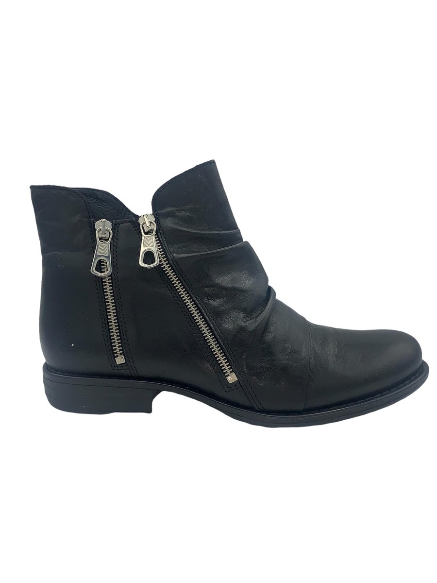 【THE MOZZ】Moel Brushed Ankle Boots Miz Mooz Leather Wide Width Zipper Ankle Boots Logic Black
