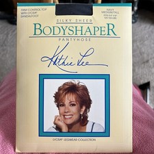 Kathie Lee Bodyshape Pantyhose Silky Sheer Control Top Sandalfoot Navy-Med-tall