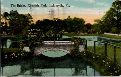 The Bridge Riverside Park Jacksonville Florida Postcard Vintage Kress & Co Litho