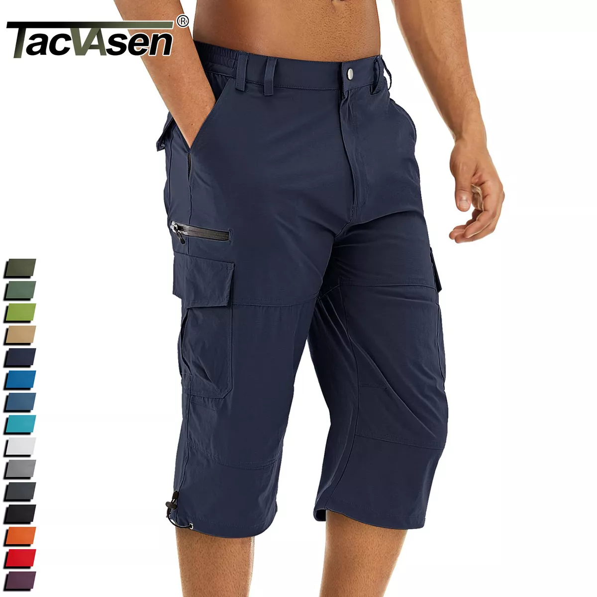 Men s 3 4 Length Quick Drying Capri Pants Cargo Workout 7 Pockets Hiking Shorts
