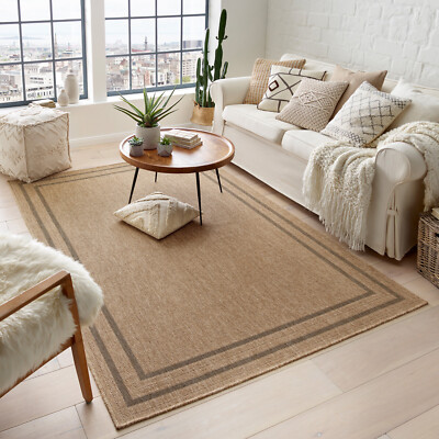 Wetterfester Innen & Außenteppich Sisal Jute Optik Terrasse, Balkon, Wohnzimmer