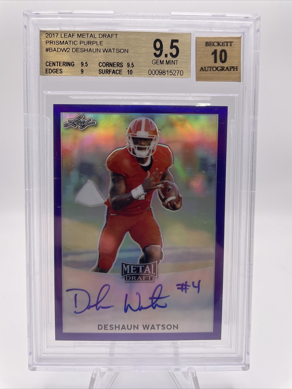 Deshaun Watson Leaf Metal Draft Armed & Dangerous Autographs #DW2 Purple Prismatic