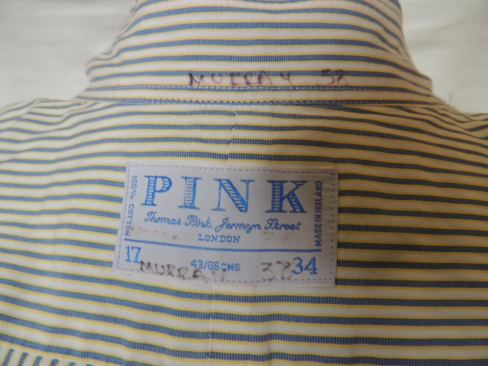 Lote 2 Camisas Thomas Rosa Irlanda L/S Para Hombre 17x34 Amarillo Blanco Cuadros Azul Rayas Foto 4 de 4