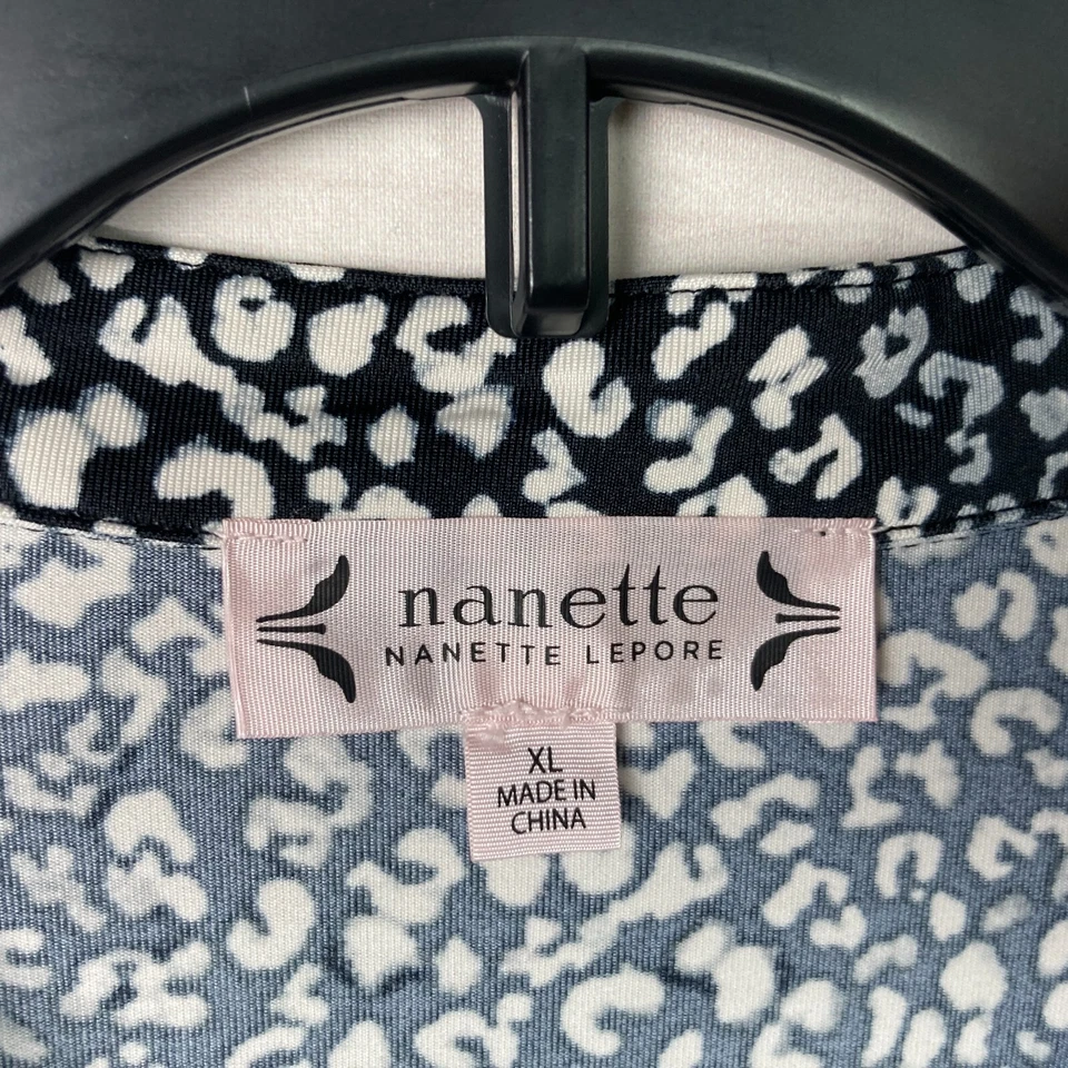 Nanette Lepore Топ женщин XL черный белый вязаный блузка на пуговицах леопард пинтак - Изображение 3 из 4