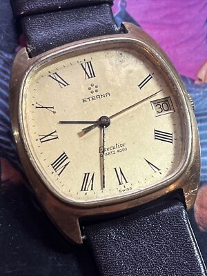 エテルナ　クォーツ4000　GOLD　デイト　メンズ腕時計　稼働品 Eterna Quartz 4000 Gold Men's Watch, Date, Working, Vintage