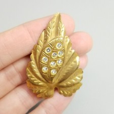 Vintage Gold Tone Rhinestone Leaf Dress Clip Shoe Clip Scarf Clip, Retro Brooch