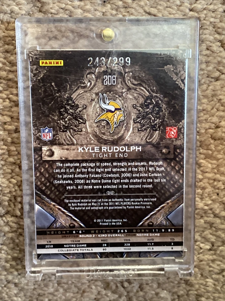 2011 Panini Crown Royale Kyle Rudolph ROOKIE PATCH AUTO 24/50 SP - Vikings - Image 2 of 2