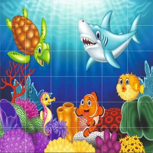 FULL COLOUR SEA LIFE TILE STICKERS - Waterproof, Bathroom tiles - Shark & Turtle - Picture 9 of 9