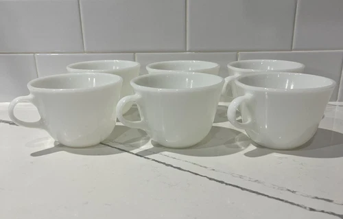 Vintage Pyrex White Coffee Tea Cups Mugs Milk Glass Set Of 6