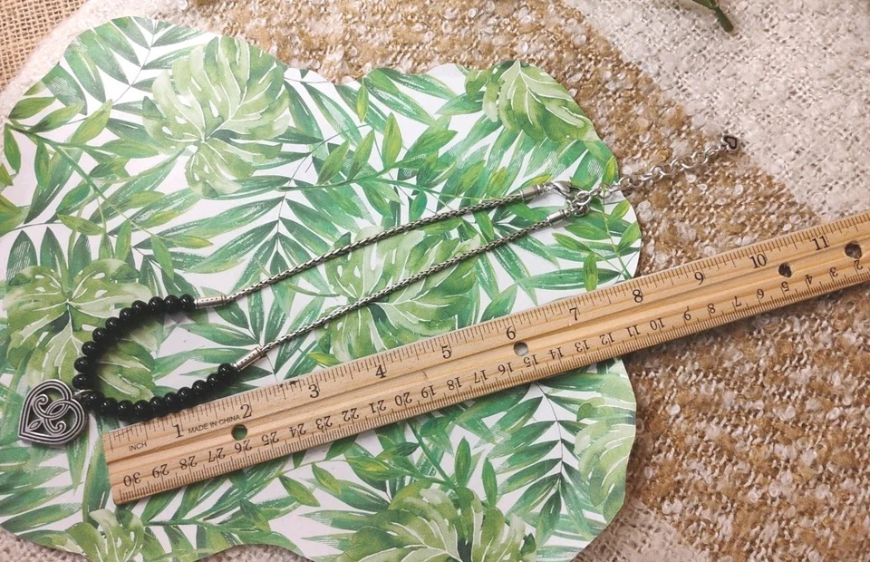 设计师 BRIGHTON "Gatsby" 黑色串珠 16"+ 心形吊坠项链带盒! — 第 3/4 张图片