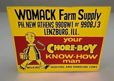 Vintage 28" SST Womack Farm Supply Lenzburg IL Choreboy Milking Advertising Sign