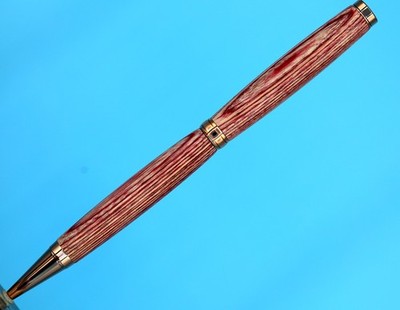Handcrafted Multicolor Wood Pen   Slim Twist Ballpoint with Rose Gold Trim