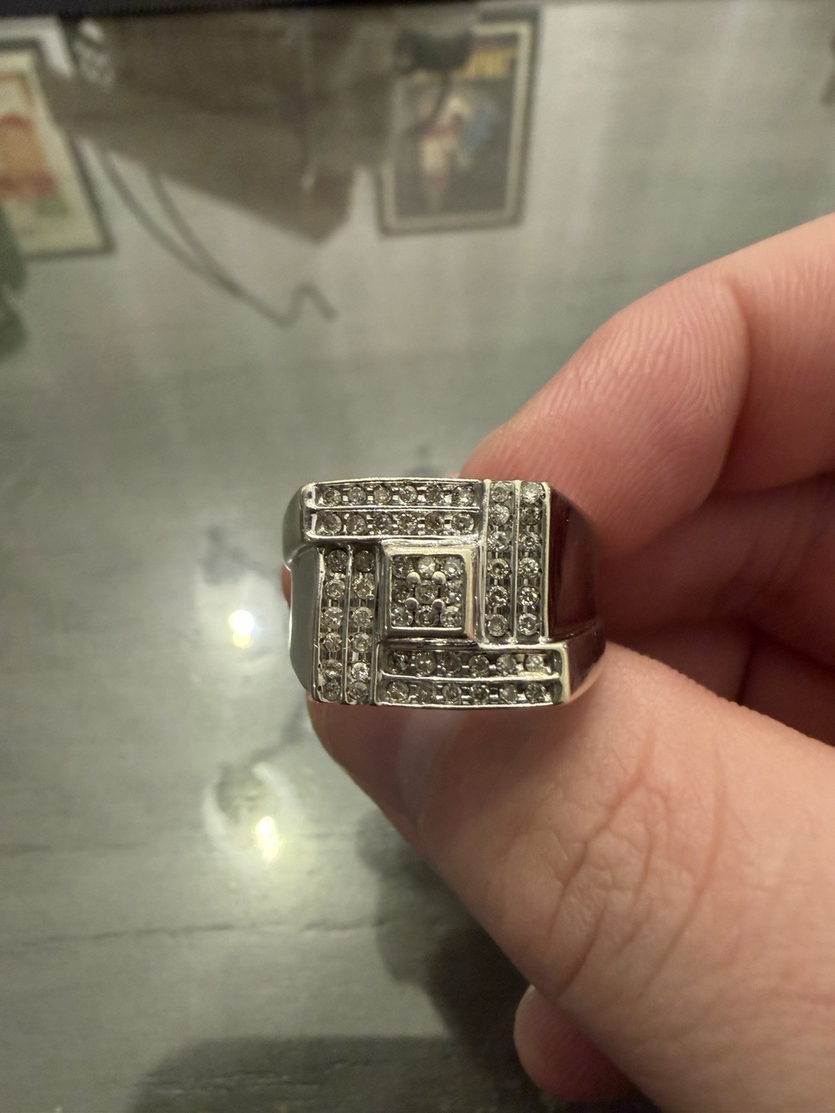 Solid 10k White Gold Square Ring Natural Diamonds… - image 5