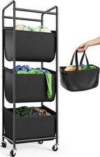 Vertical Laundry Sorter 3 Section with Removable Bag, Laundry Hamper with Whe...