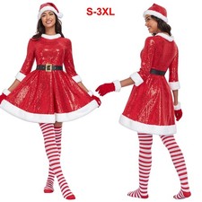 Mrs Claus Costume for Women 5PCS Adult Miss Santa Clause Sequin Dress Outfit