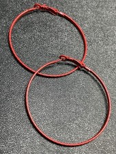 Vintage 2 Red Enameled Textured Metal Hinged Hoop Earrings