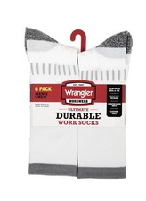 Wrangler 6 Pair Ultimate Durable Work Socks Men's Size 6-12 White Reinforced Toe