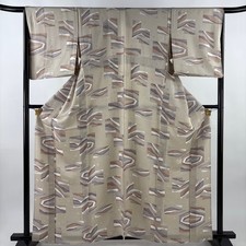 JAPANESE KIMONO FINE PATTERN GRAYISH BROWN 161.5cm 5 ft 4 in PURE SILK B2847
