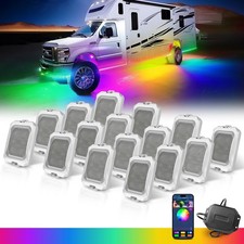 MICTUNING 16 Pods RGB IC Chasing LED Rock Lights Truck Underbody Glow Light Kit