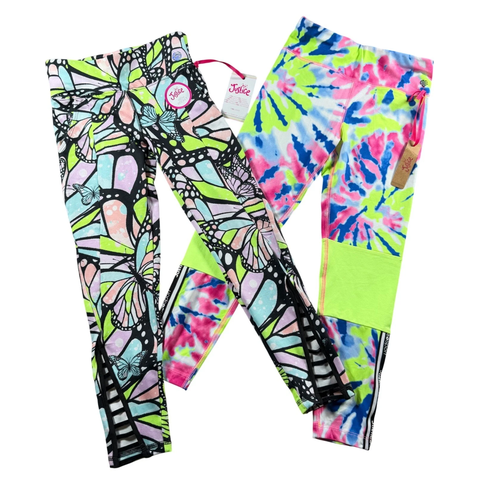 Justice Ankle Leggings Bundle Butterfly Tie Dye girls medium 10 NEW dance bright