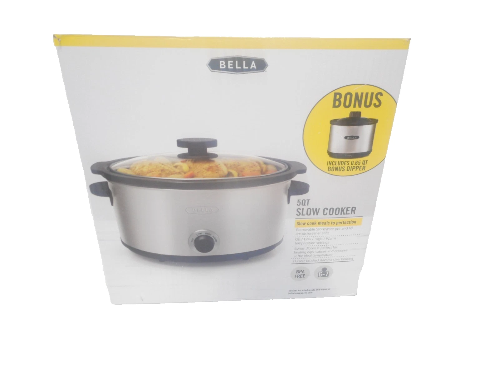 Bella Pro Series 5 qt Slow Cooker with Dipper Warmer Stainless Steel