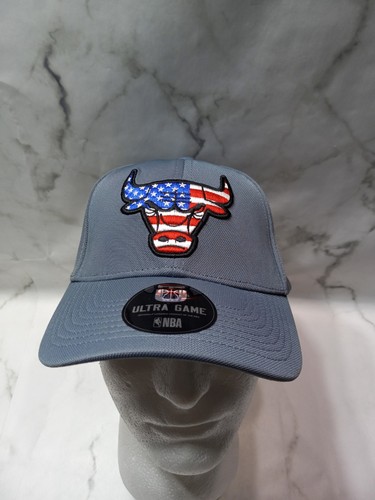 Chicago Bulls NBA Ultra Game Gray Embroidered Fitted Hat American Flag ONE SIZE - Picture 2 of 9