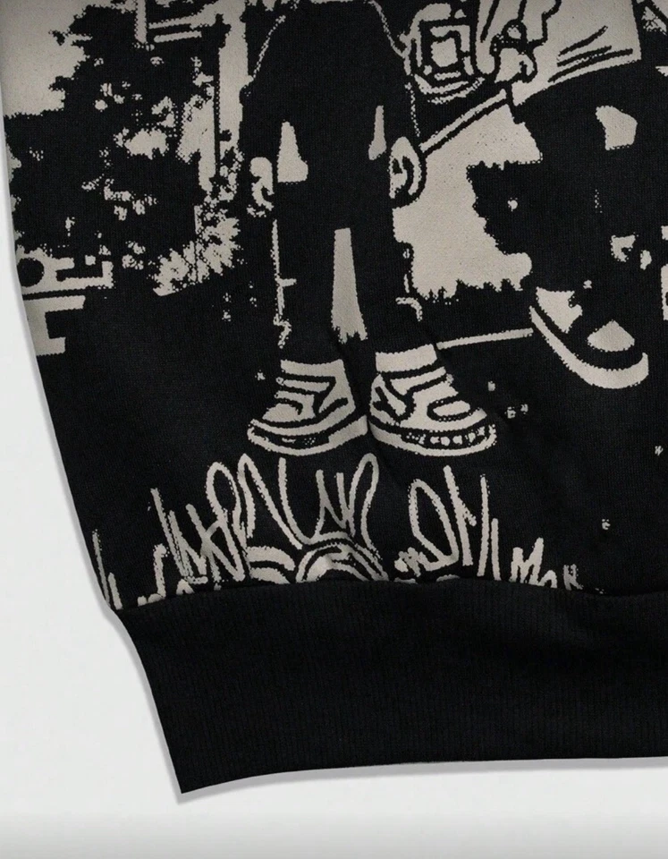 Felpa nera “NONSENSE” oversize, stile streetwear minimal concettuale grafico - Immagine 3 di 4