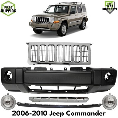 Front Bumper Cover Primed Plastic & Fog Lights Kit For 2006-2010 Jeep Commander