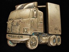 OF09141 VINTAGE 1970s CUT-OUT 18-WHEEL SEMI-TRUCK CAB SOLID BRASS BARON BUCKLE