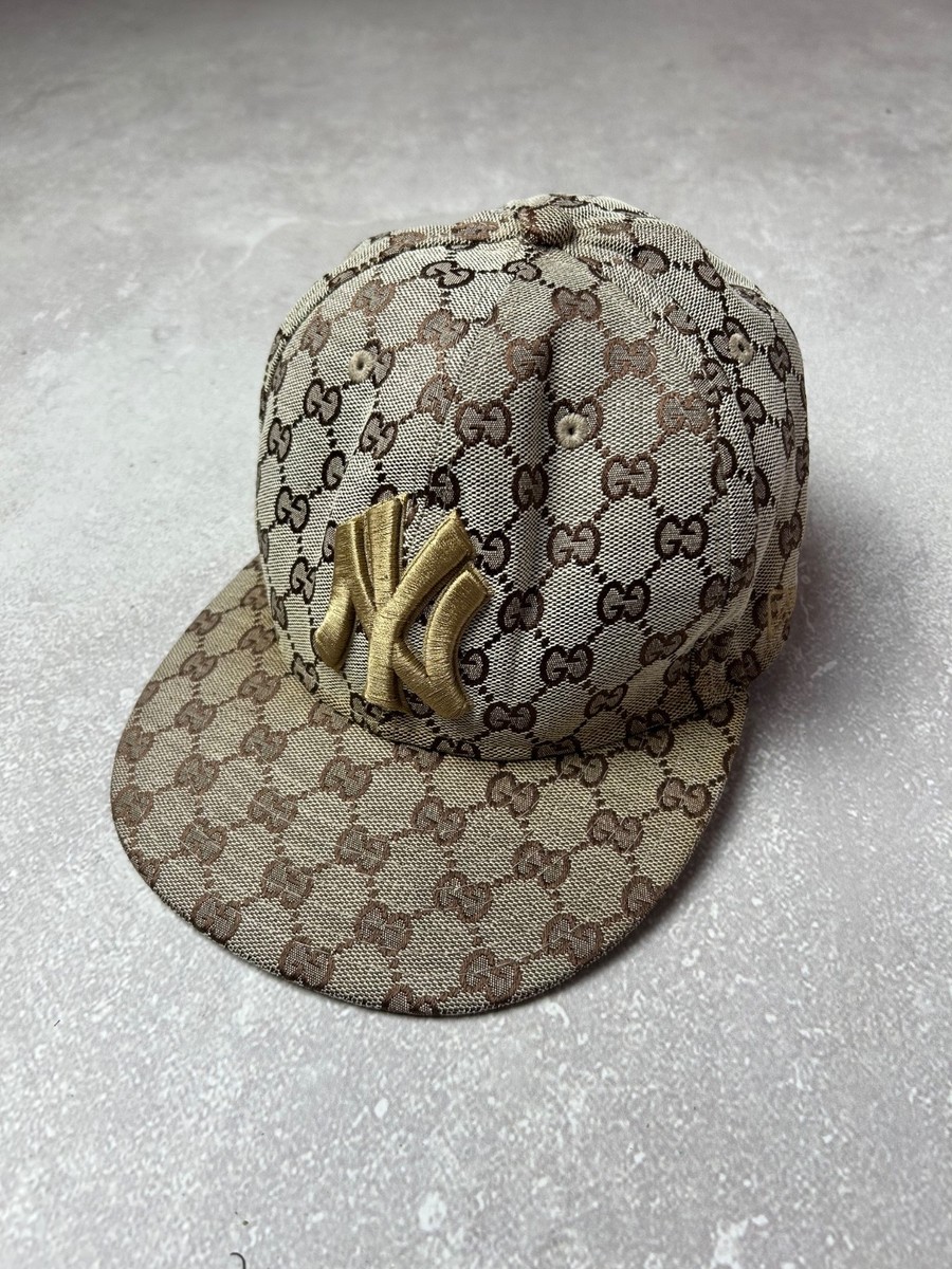 Gucci x New Era 59FIFTY Fitted Hat NY Yankees Monogram Brown Gold