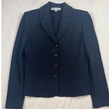 St. John Basics Santana Knit Blazer Jacket Black Gold Button Size 2 SP06 GRP 1