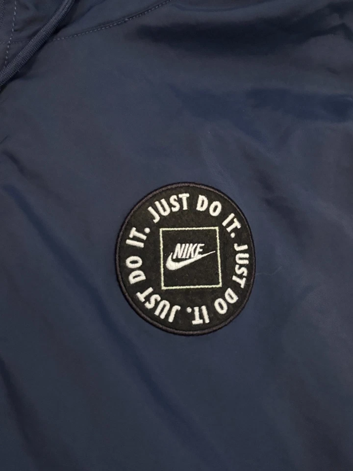 NIKE Just Do It 1/2 Zip Pullover Hooded Jacket Mens Large Blue Woven Windbreaker - Image 2 of 4