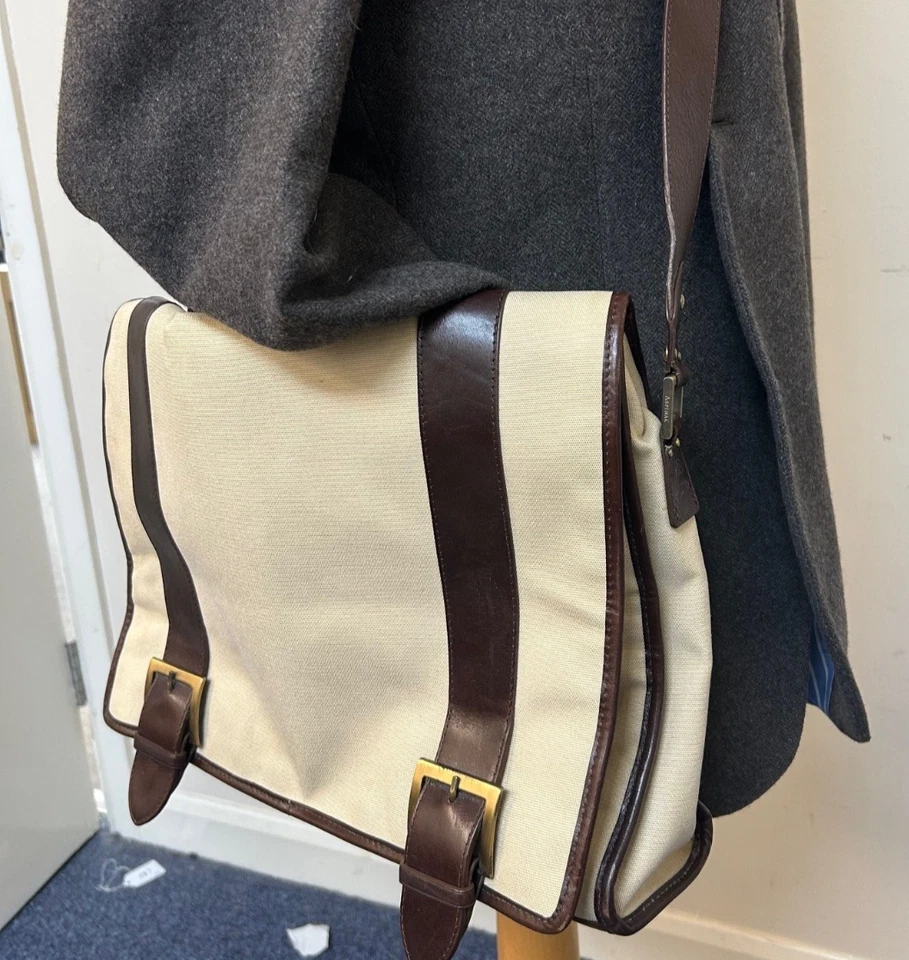 Aspinal of London Beige Canvas and Leather Messenger Bag Preloved - Image 2 of 4
