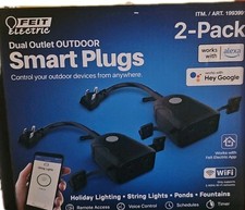 Feit Electric Dual Grounded Outlet Outdoor Smart Plugs Remote Access 2 Pack