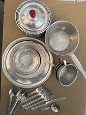 Vintage ALUMINUM KITCHEN Play Set CHILDREN Toy Lot Of 18 Doll House Like Mom B28