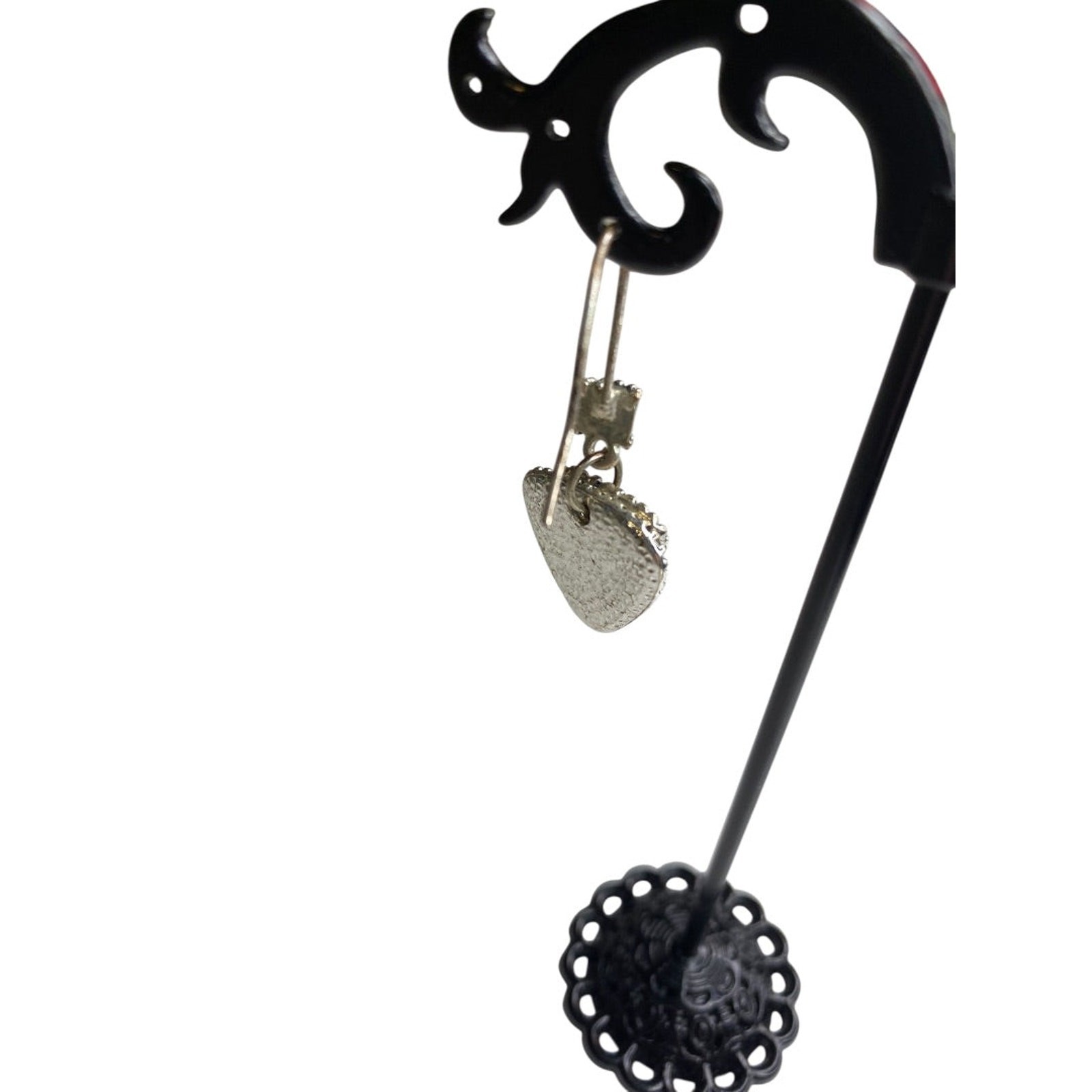 Silvertone Fishhook Earrings Triangular Shape Ena… - image 6