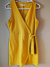 Madewell Yellow V-Neck Wrap Tie Dress Size S Cotton Blend