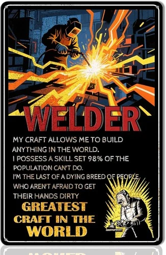 Welder Tin Metal Signs Home Décor 8x12 Vintage Welding Wall Art for Garage Man
