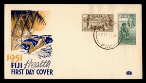 DR WHO 1951 FIJI FDC HEALTH STAMP SEMI POST R78646