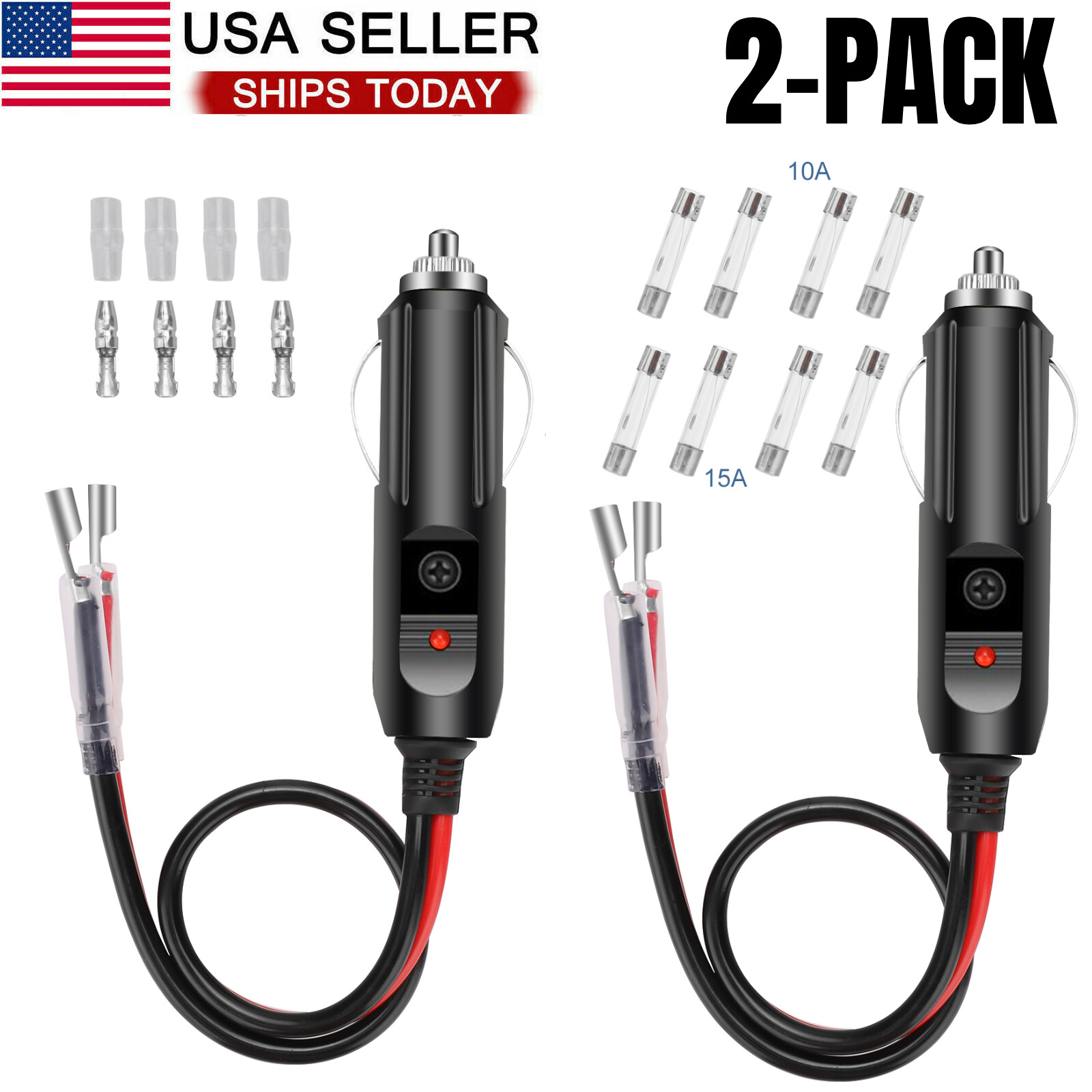 2 Pack 12V Fused LED Light Cigarette Lighter Male Plug Replacement Kit  W/Leads | eBay