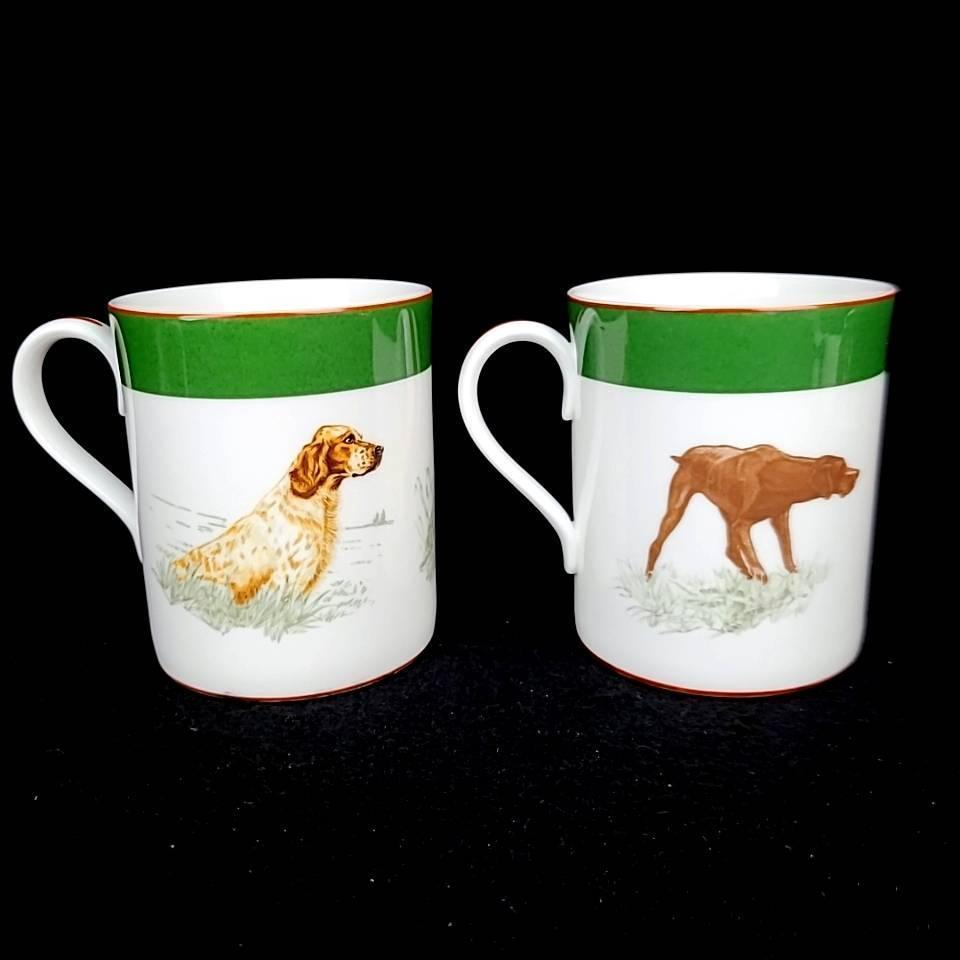 HERMES Green Ceramic Dog Mug Set of 2 Rare Discontinued 8cm HERMES Green Ceramic Dog Mug Set of 2 Rare Discontinued 8cm