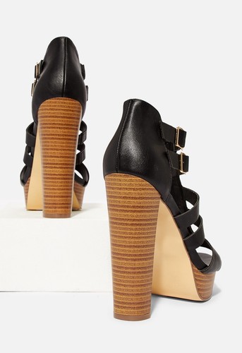 You Got This by JUSTFAB Black faux leather caged 5.25" platform sandals, SZ 7 - Picture 3 of 6