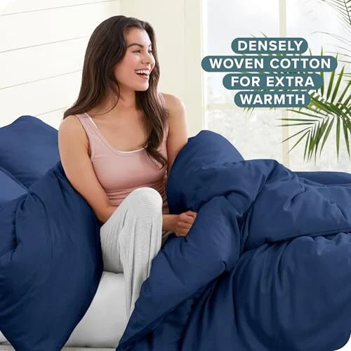 Juego de funda nórdica de franela - - 100 % algodón, aterciopelada completa/queen 07 - azul oscuro Foto 4 de 4